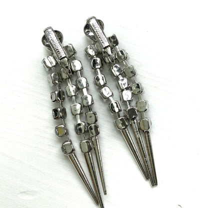 VINTAGE 1970's SARAH COVENTRY Rhinestone & Silver Tone Spike Clip Earrings