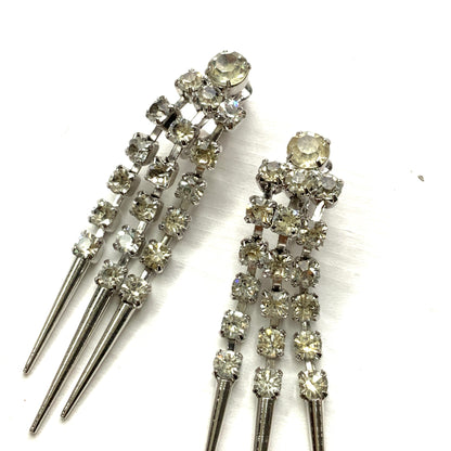 VINTAGE 1970's SARAH COVENTRY Rhinestone & Silver Tone Spike Clip Earrings