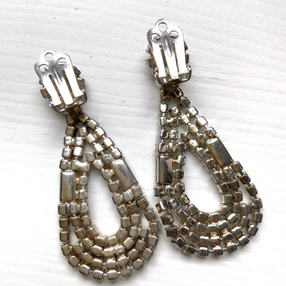 VINTAGE 1950's Rhinestone Teardrop Hoop Clip Earrings