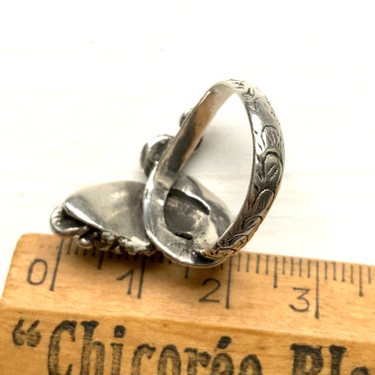 VINTAGE Onyx Cobra Snake Silver Ring