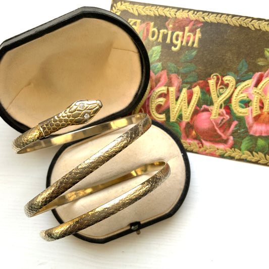 VINTAGE Gold Tone Snake Coiled Bangle