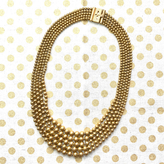 ANTIQUE 5-strand Gold Tone Brass Ball Chain Necklace