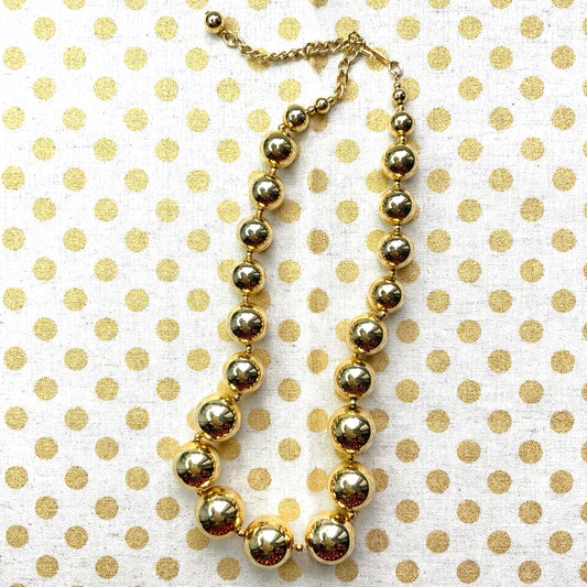 VINTAGE Gold Tone Ball Chunky Necklace