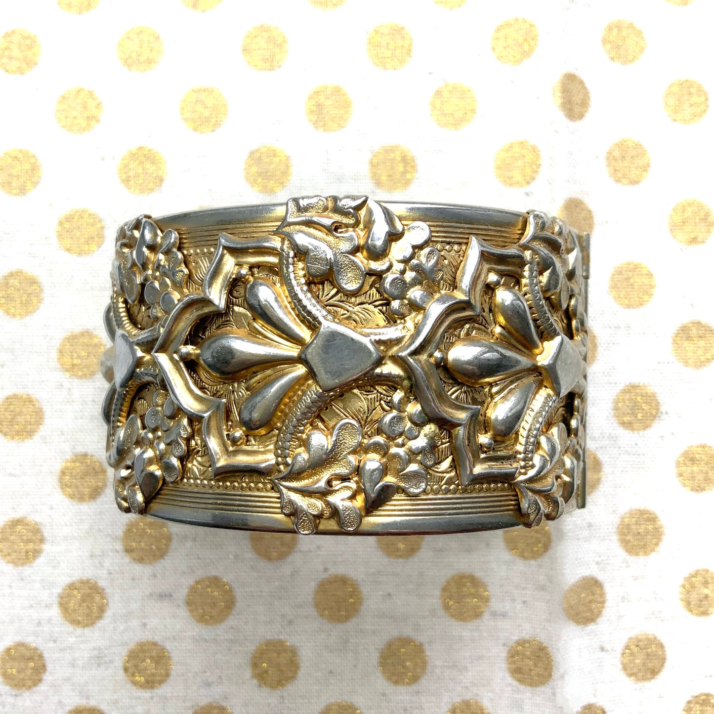 VINTAGE Gold Tone Repousse Wide Bangle