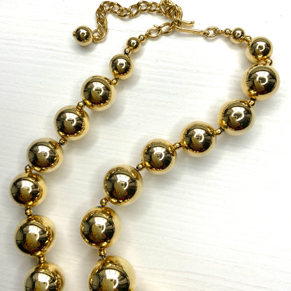 VINTAGE Gold Tone Ball Chunky Necklace