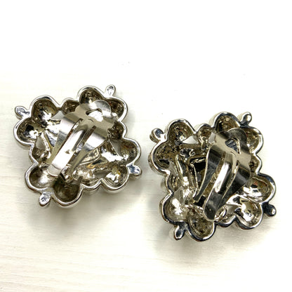 VINTAGE 1980's Silver Tone Decorative Starburst Clip Earrings