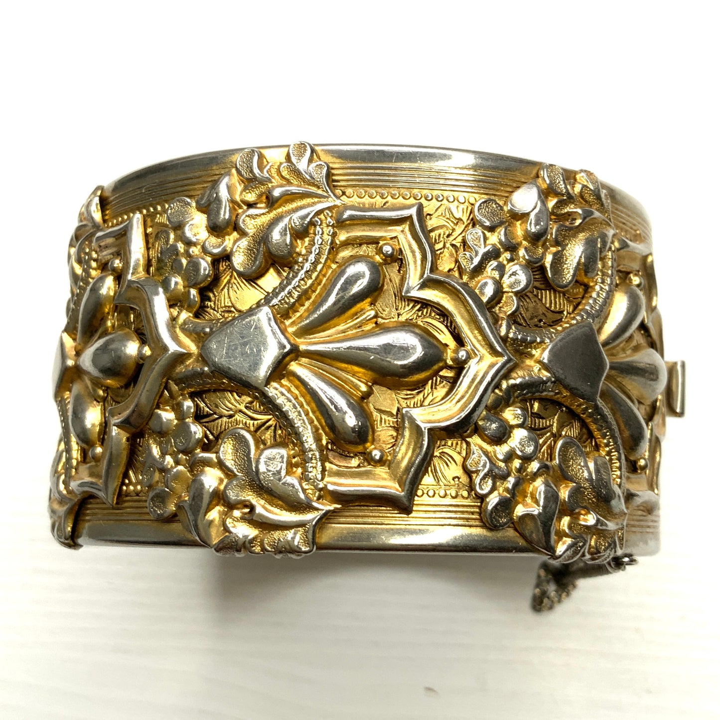 VINTAGE Gold Tone Repousse Wide Bangle