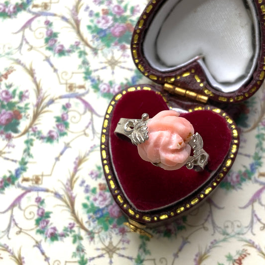 VINTAGE Coral Rose Silver Ring