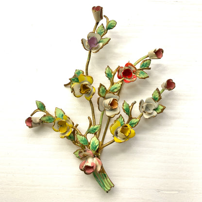 VINTAGE 1950's Enamel Multicolour Rose Spray Brooch