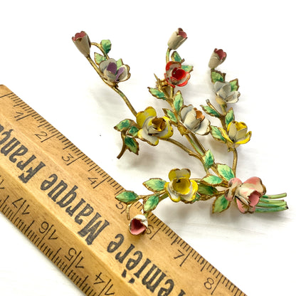 VINTAGE 1950's Enamel Multicolour Rose Spray Brooch