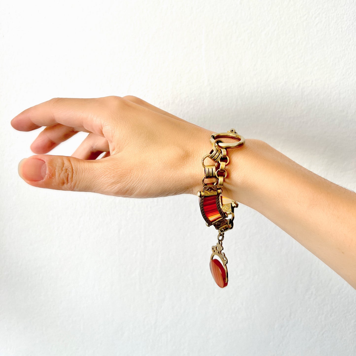 ANTIQUE VICTORIAN Red Banded Agate Spinning Fob Bracelet