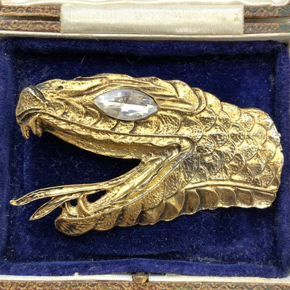 VINTAGE Gold Tone Snake Head Brooch