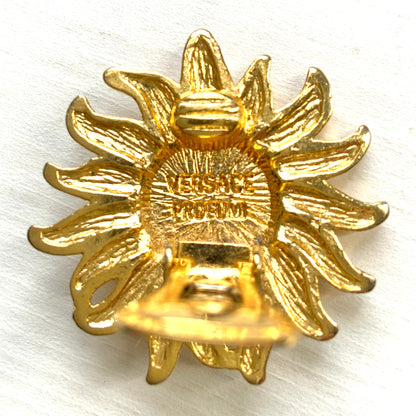 VINTAGE 1990s VERSACE Gold Tone Sun Face Clip-On Earrings