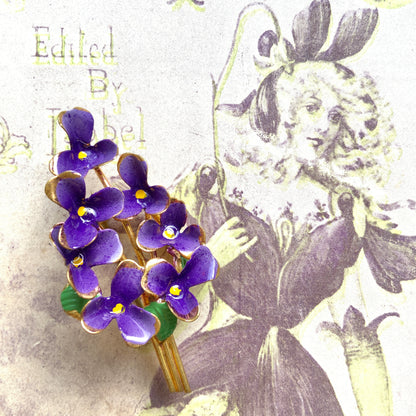 VINTAGE 1930s Enamel Violet Brooch