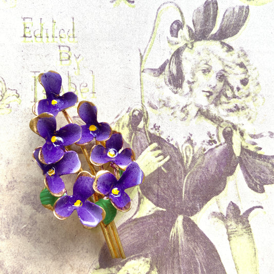 VINTAGE 1930s Enamel Violet Brooch