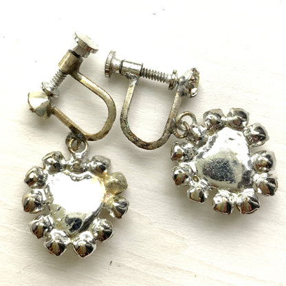 VINTAGE 1950s Opaline Glass Heart Drop Screw Back Earrings　ヴィンテージ　1950年代　オパリングラス　ハートイヤリング