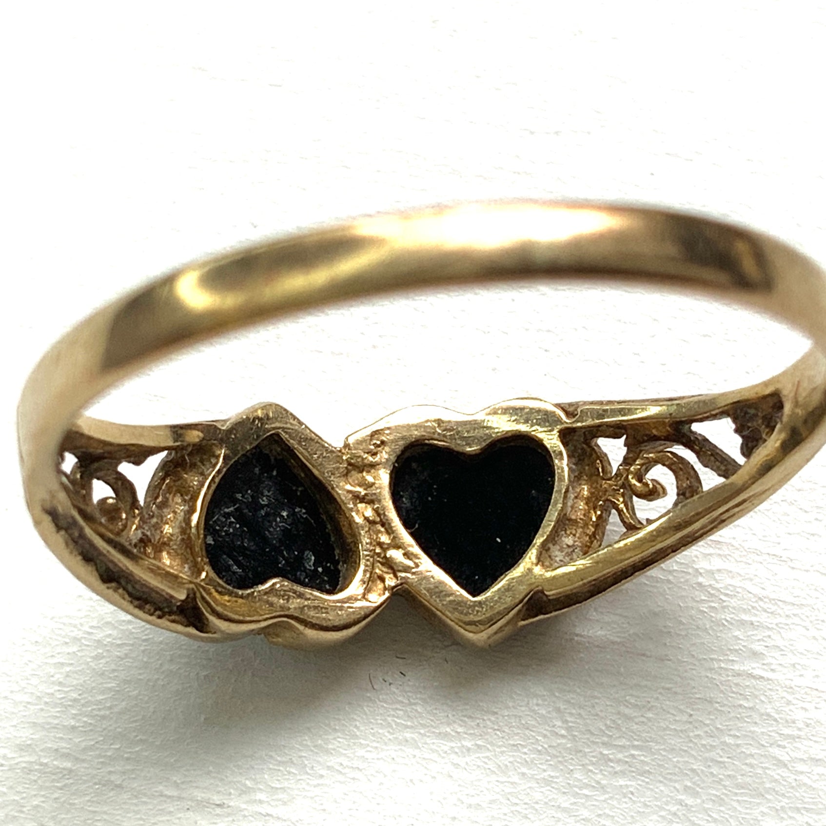 VINTAGE 9ct Gold Onyx Double Heart Ring ヴィンテージ　9金ゴールド　オニキス　ダブルハートリング