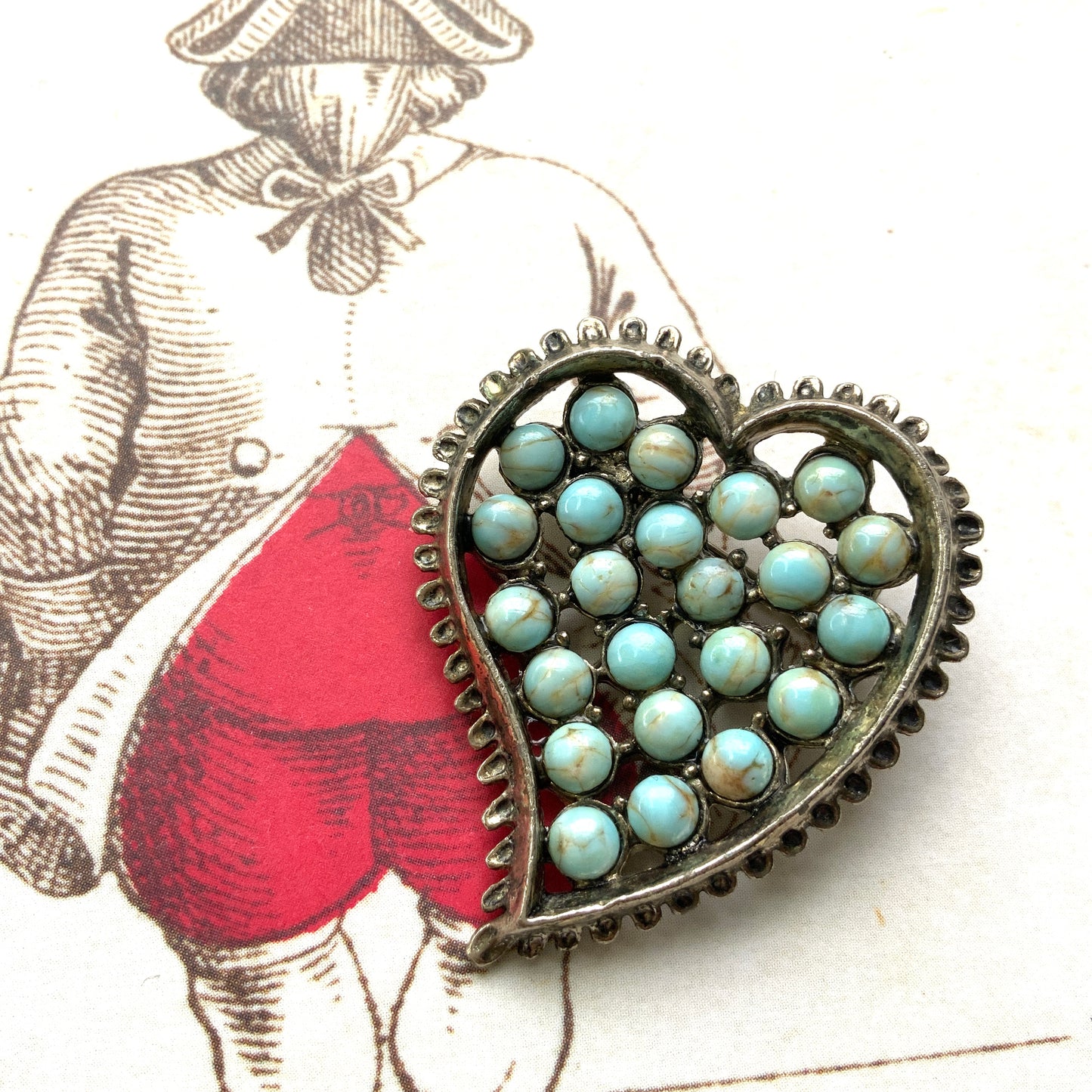 VINTAGE 1950-1960s Faux Turquoise Heart Brooch　ヴィンテージ　フェイクターコイズ　ハート　ブローチ