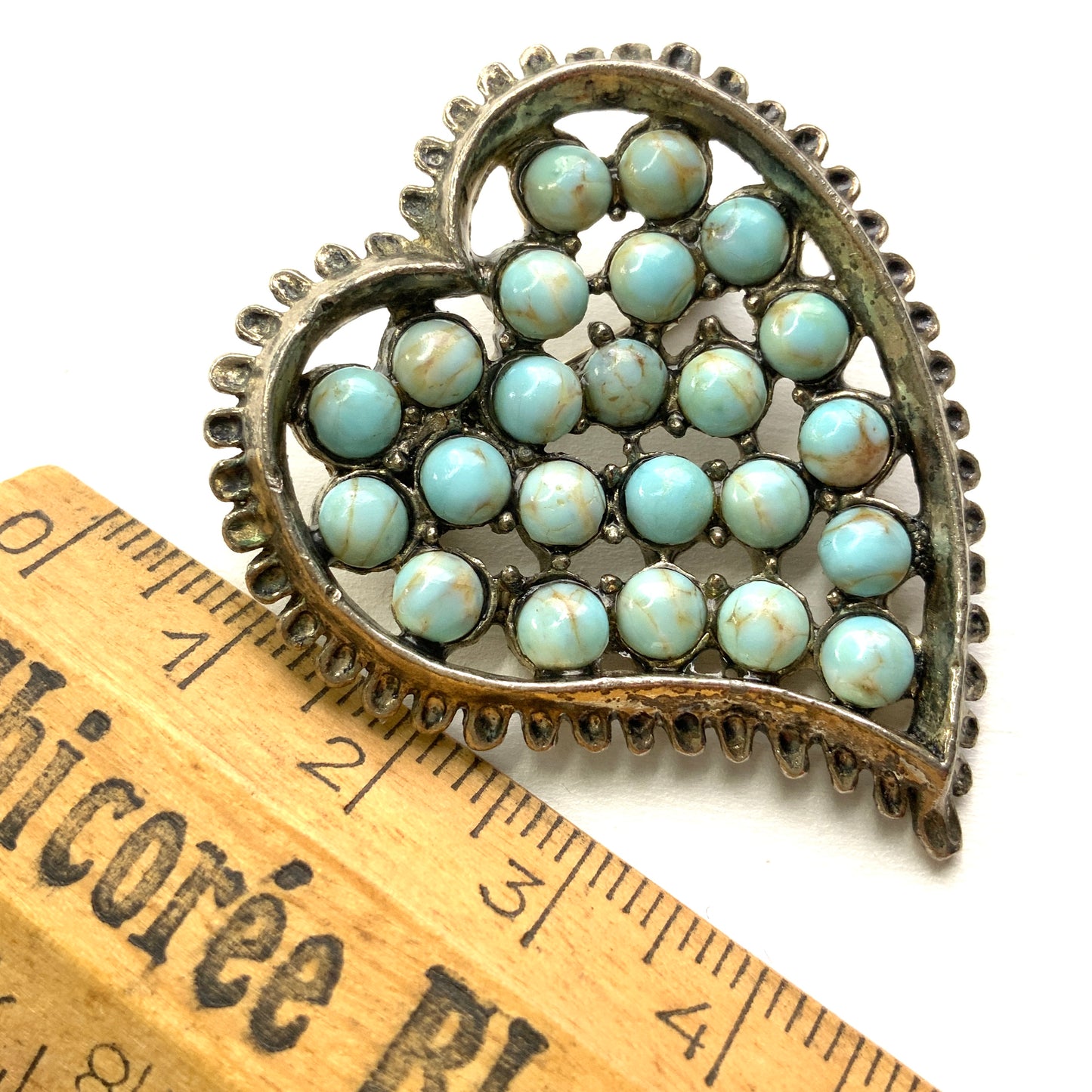 VINTAGE 1950-1960s Faux Turquoise Heart Brooch　ヴィンテージ　フェイクターコイズ　ハート　ブローチ