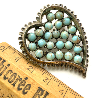 VINTAGE 1950-1960s Faux Turquoise Heart Brooch　ヴィンテージ　フェイクターコイズ　ハート　ブローチ