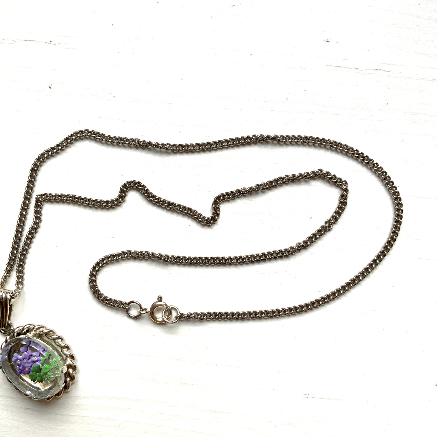 VINTAGE Reverse Carved Glass Violet Necklace