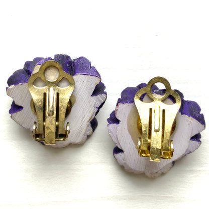 VINTAGE 1950s Plastic Pansy Clip on Earrings