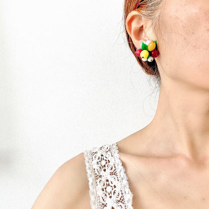Vintage West Germany kitsch fruit bead clip earrings.  西ドイツ製のキッチュなフルーツビーズのイヤリング。 