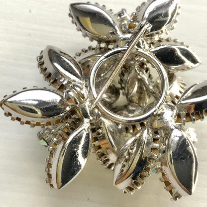 Flower brooch with clear and aurora borealis rhinestones. クリア＆オーロラストーンのフラワーブローチ。