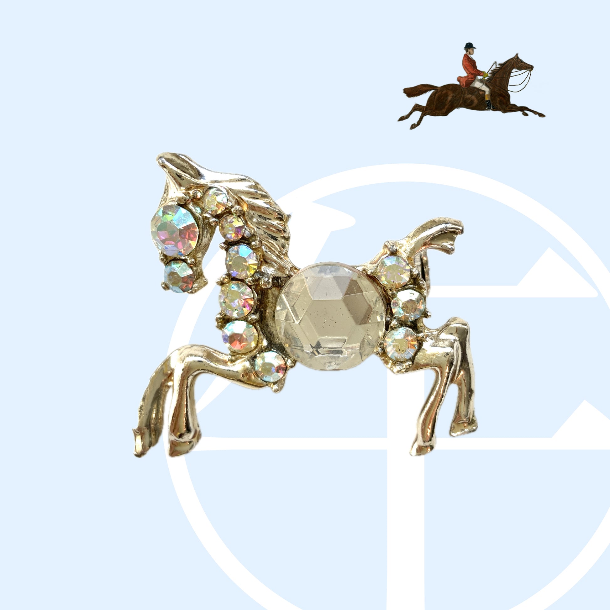 A mid-century horse motif brooch. ミッドセンチュリーの馬モチーフブローチ。