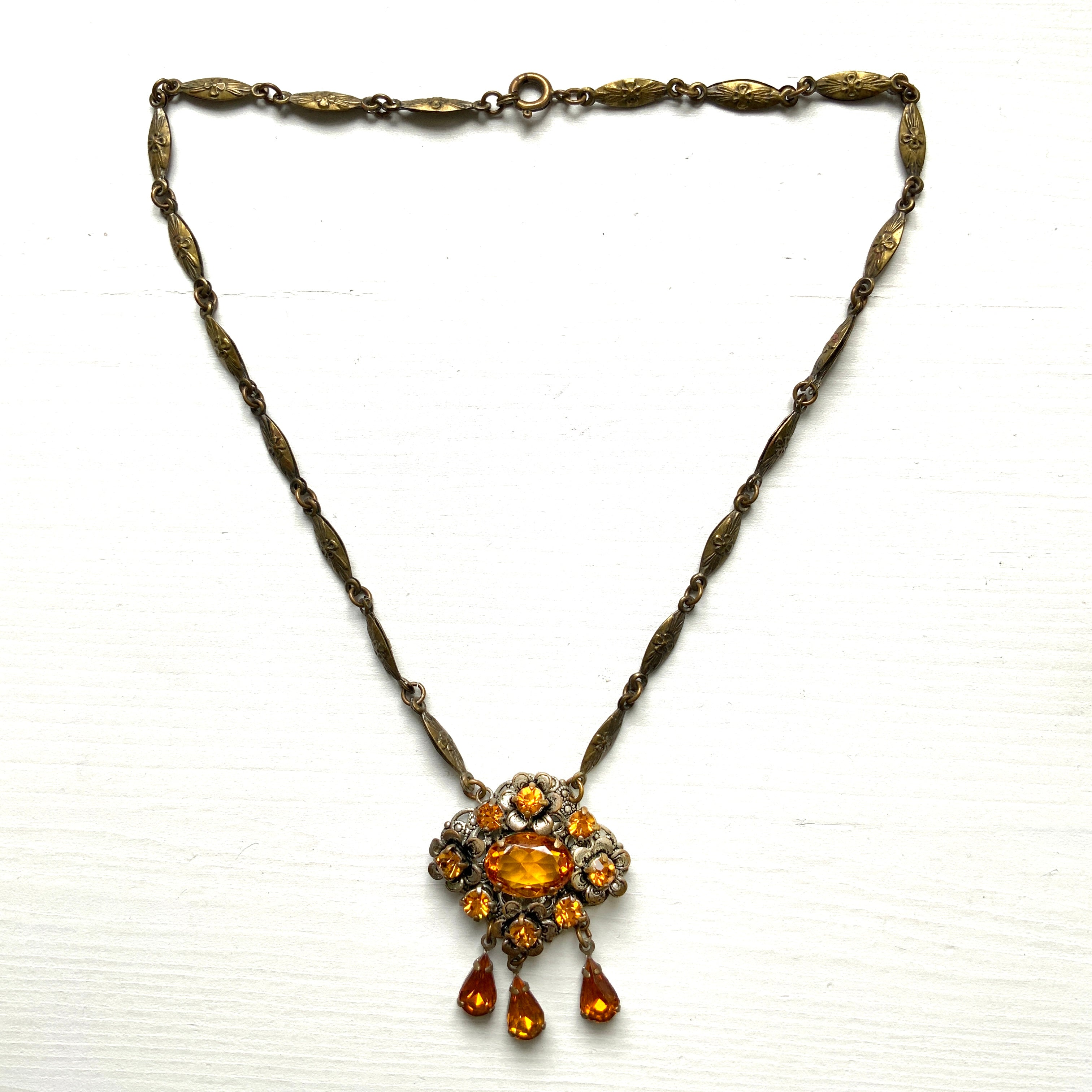 VINTAGE ART DECO Flower & Rhinestones Necklace｜ヴィンテージ