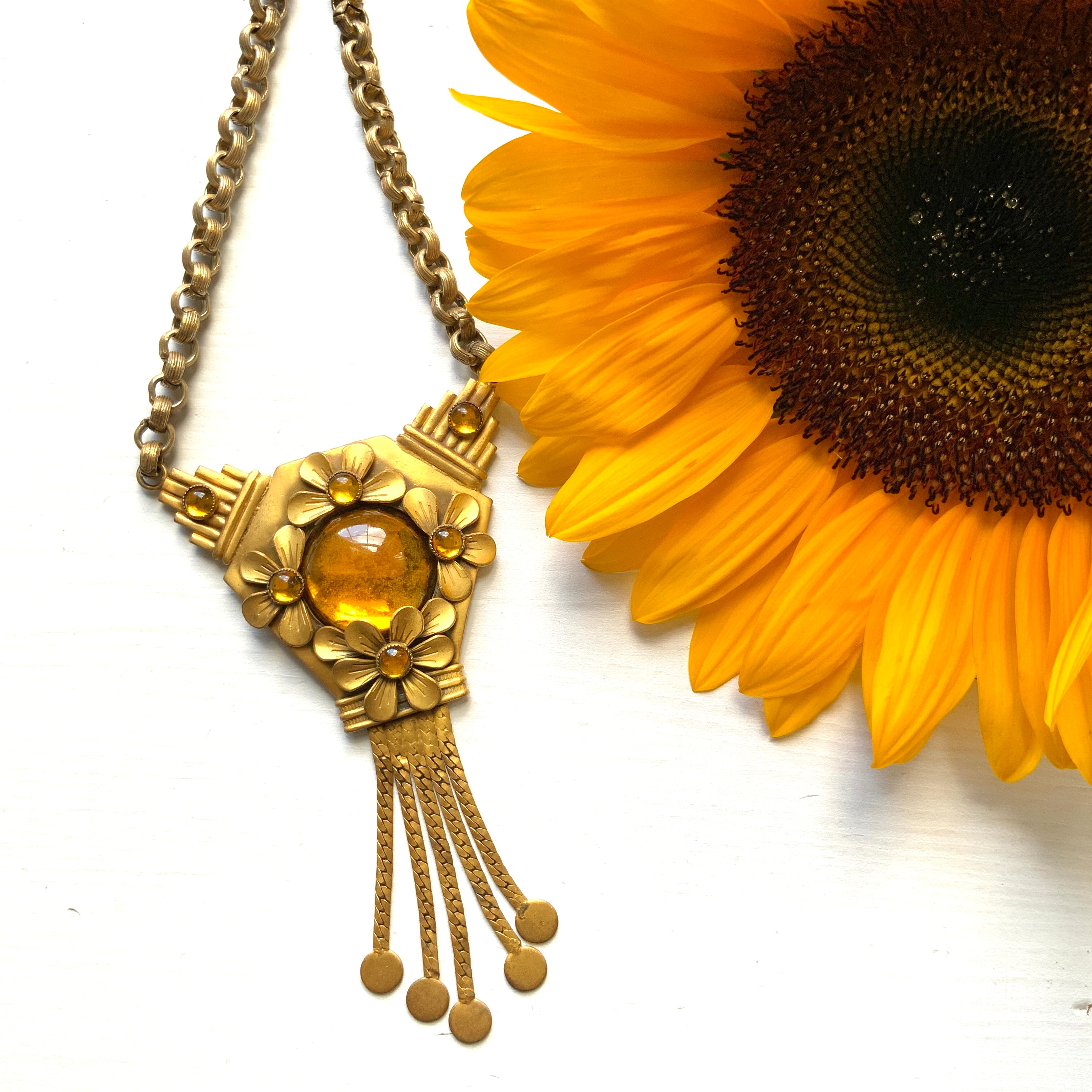 ネックレス・ペンダント 70s Flower necklace VINTAGE ART DECO Flower Necklace｜ヴィンテージ アールデコ