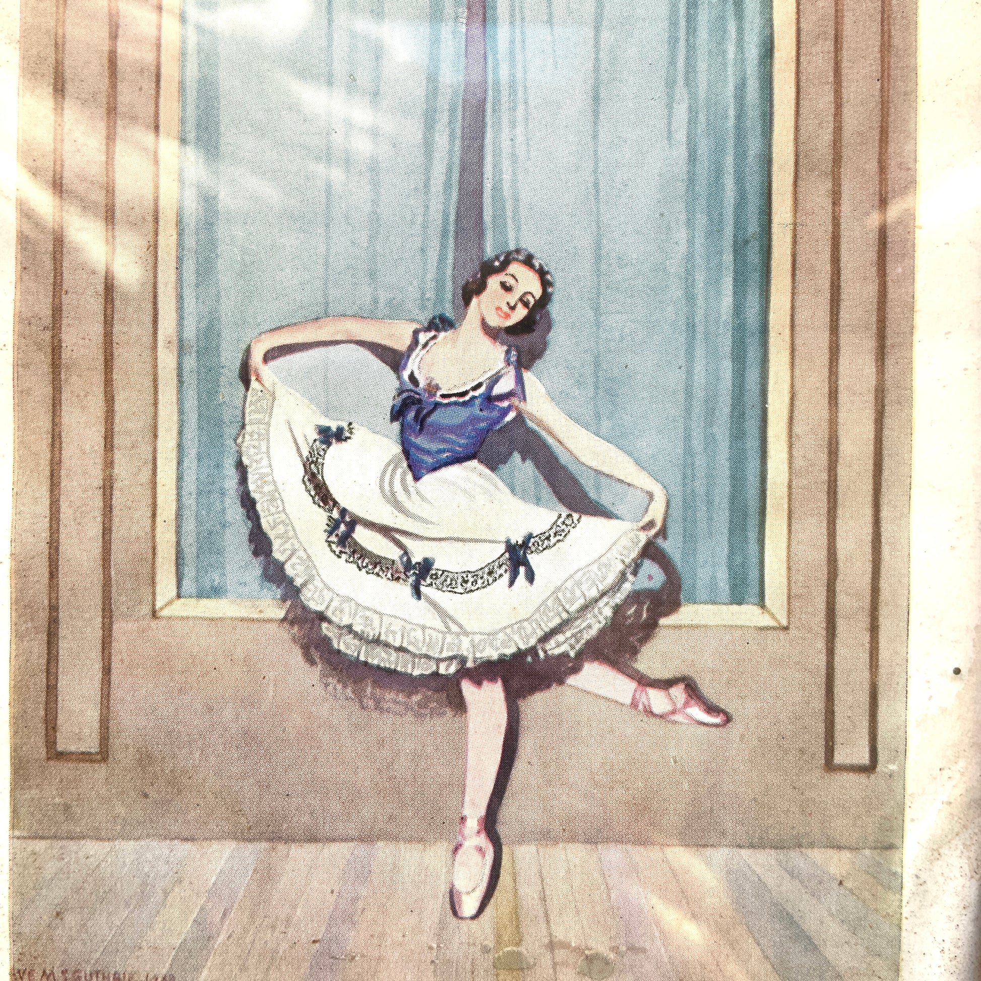 A framed illustration depicting a graceful ballerina. 可憐なバレリーナのイラストが収められたフレーム。