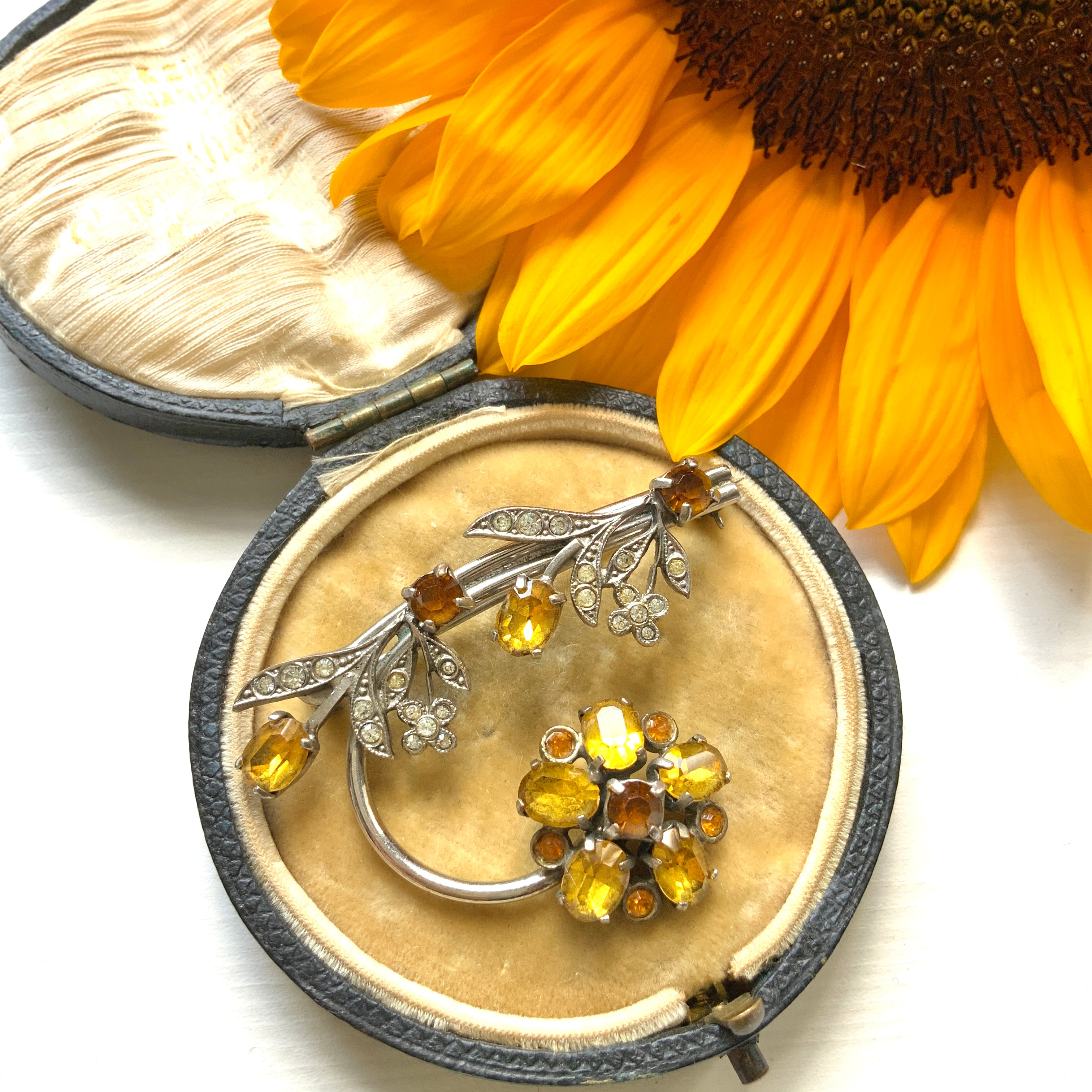 VINTAGE Amber Rhinestone Flower Brooch｜ヴィンテージ
