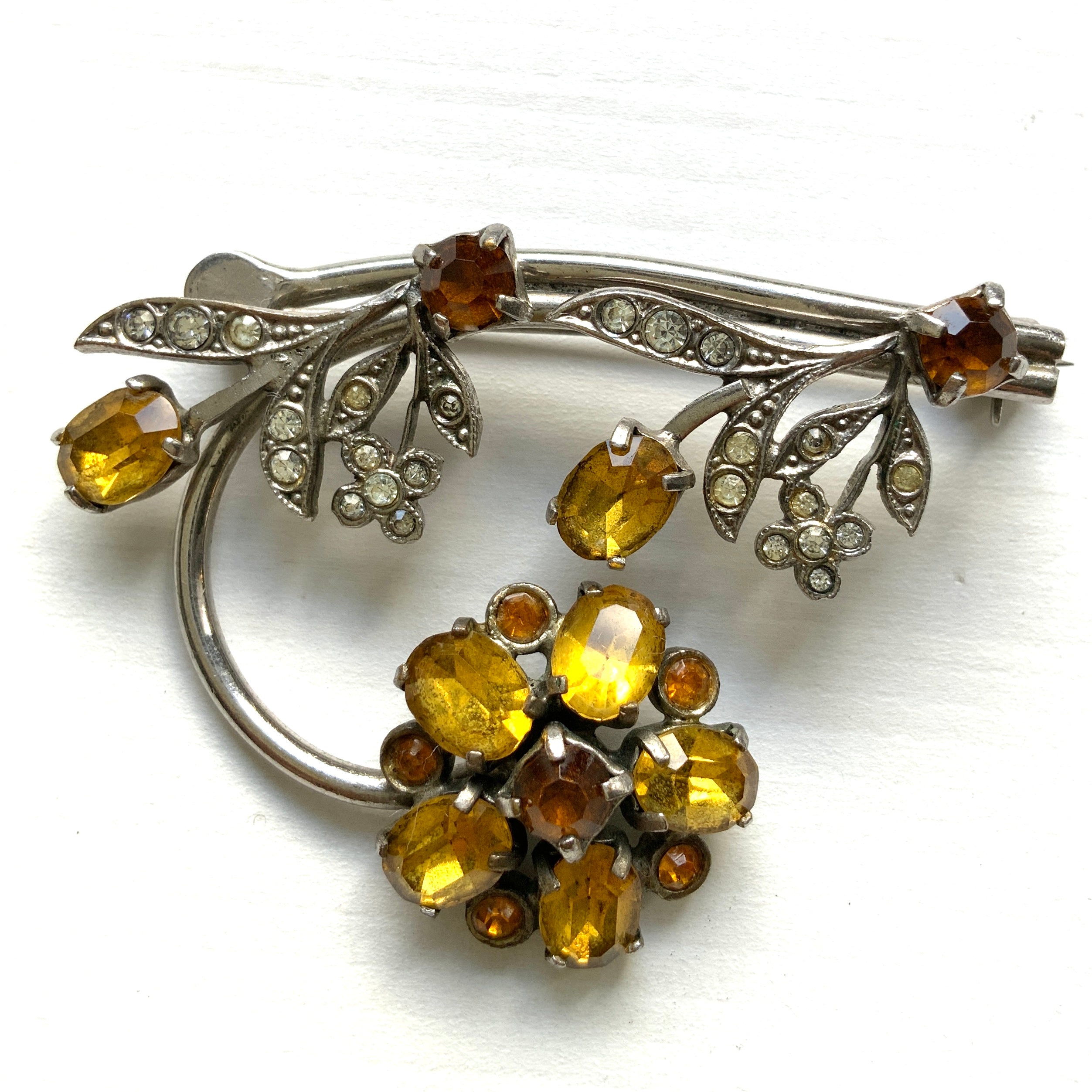 VINTAGE Amber Rhinestone Flower Brooch｜ヴィンテージ