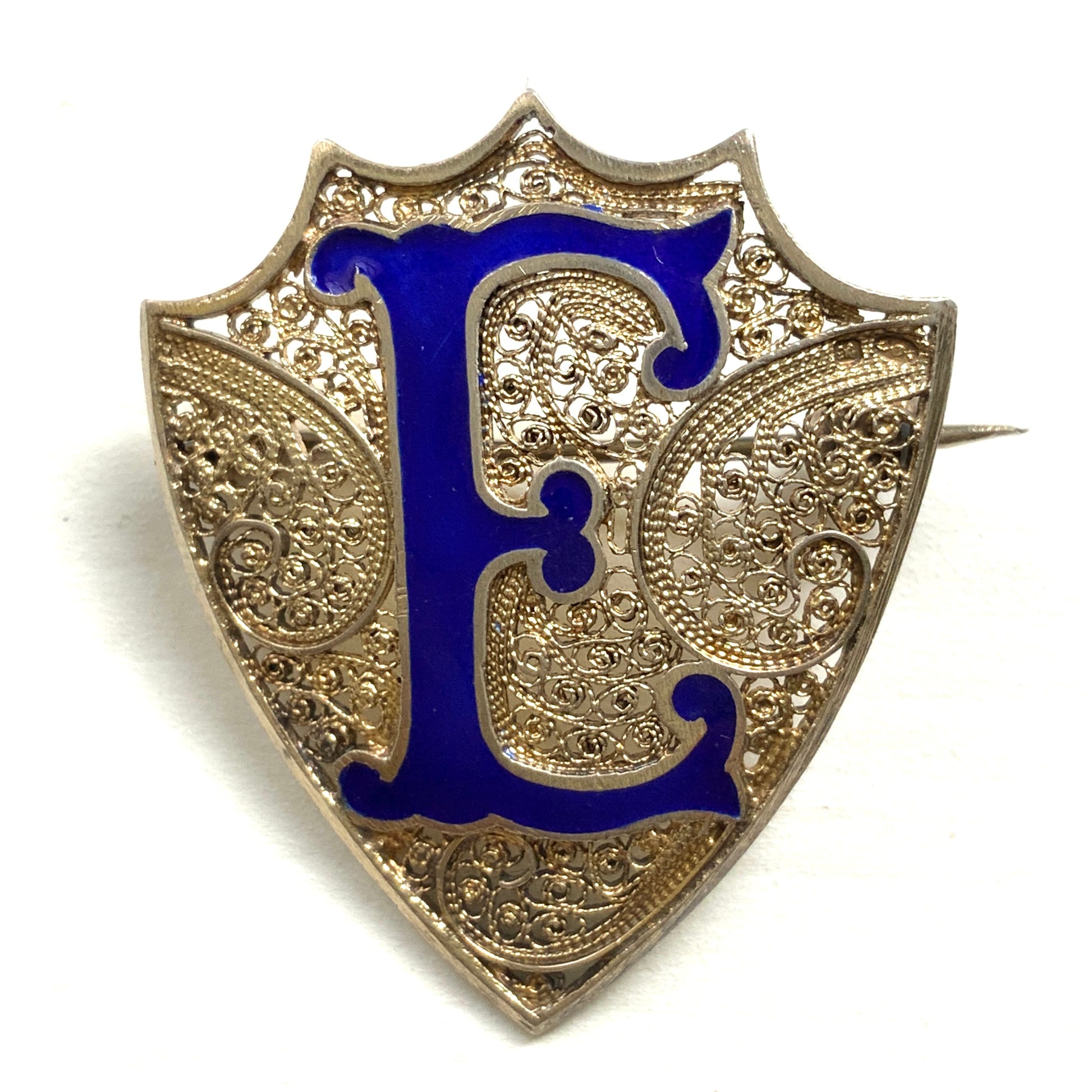 VINTAGE Silver Shield Initial "E" Brooch｜ヴィンテージ　シルバー　盾　”E: ブローチ