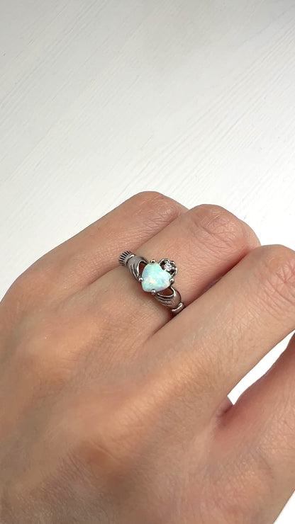 VINTAGE Opal Claddagh Silver Ring