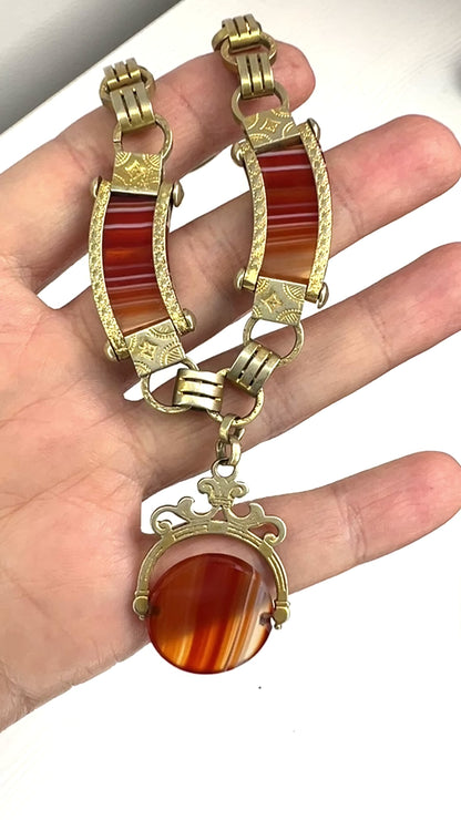 ANTIQUE VICTORIAN Red Banded Agate Spinning Fob Bracelet