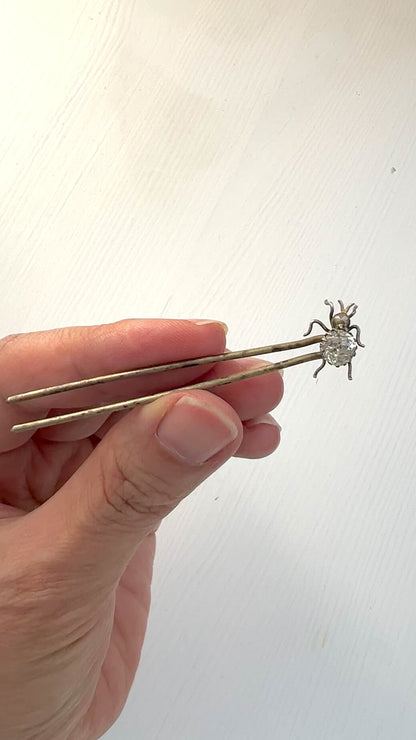 ANTIQUE VICTORIAN Clear Rhinestone Spider/Bug Hair Pin