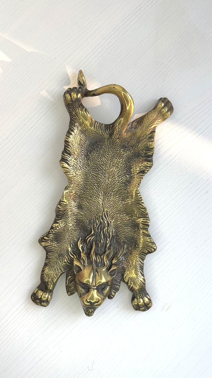 ANTIQUE Brass Lion Skin Rug Trinket Dish/Tray