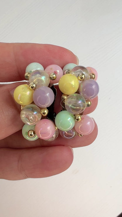 VINTAGE 1950's Pastel Multicolour Plastic Beads Half Hoop Clip Earrings