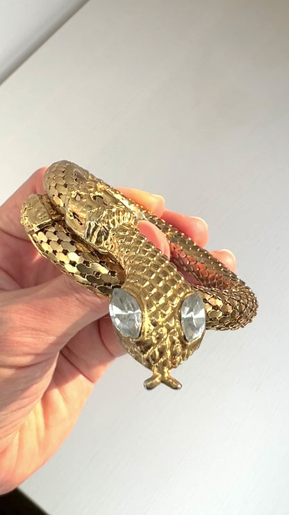 VINTAGE 1970-80's Gold Tone Mesh Metal Snake Bangle