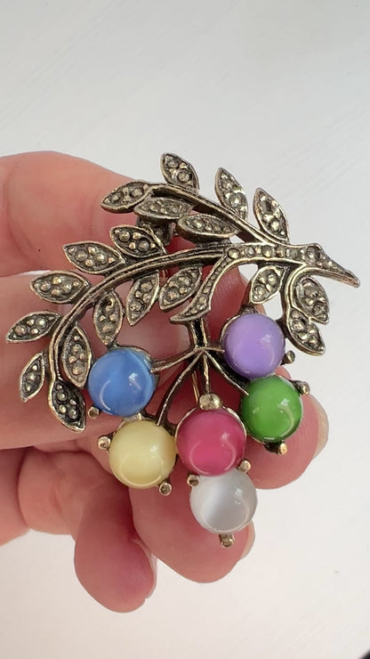 VINTAGE MIRACLE Multicoloured Satin Glass Fruits Brooch