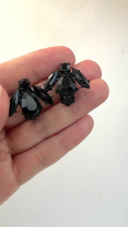 VINTAGE Black Bug Clip Earrings